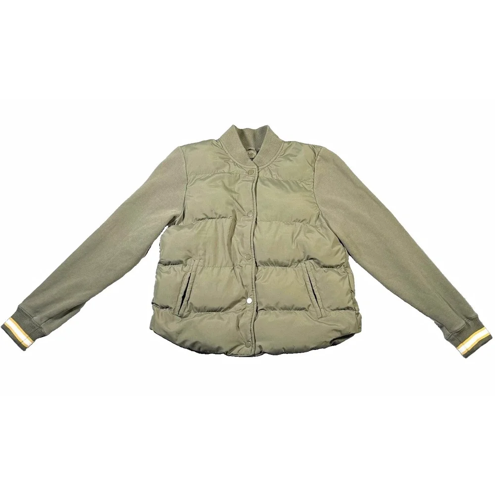 Abercrombie & Fitch Womens S Puffer Bomber Jacket Fleece Sleeve Olive Green